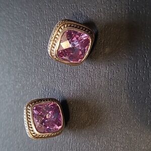 925 Sterling Silver Purple Stone Designer Inspired (Think DY) Post Earrings